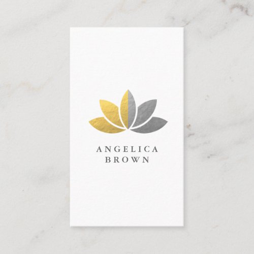 Faux Silver and Gold Foil Lotus Flower Business Card