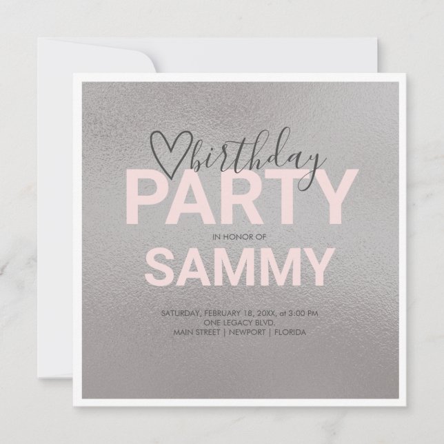 Faux Silver and Pink Birthday Party (Front)