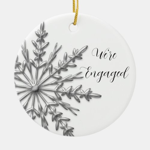 Faux Silver and White Winter Snowflake Engagement Ceramic Ornament