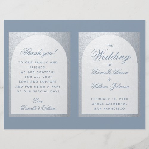 Faux Silver Arch Dusty Blue Folded Wedding Program