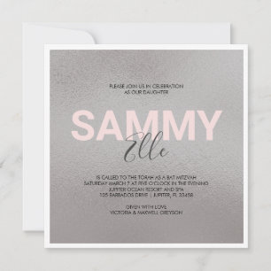Faux Silver Bat Mitzvah Invitation