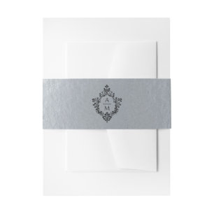Faux Silver Black Crest Vintage Elegant Monogram Invitation Belly Band