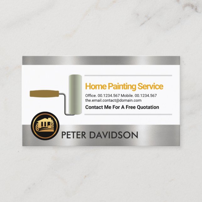 Faux Silver Borders Roller Paint Brush Painter Business Card (Front)
