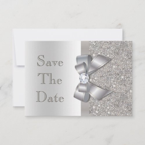 Faux Silver Bow Diamonds Save The Date Baby Shower