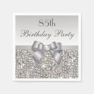 Faux Silver Bow Sequins Diamond Any Age Birthday Napkins