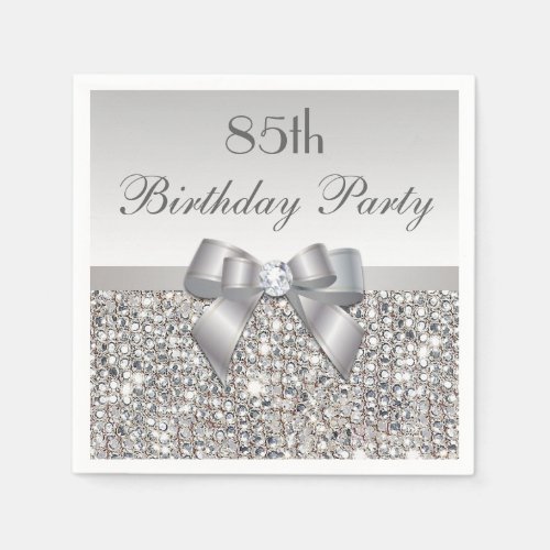 Faux Silver Bow Sequins Diamond Any Age Birthday Napkins