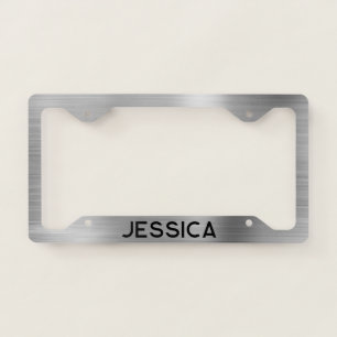 Faux Silver Brushed Metal Foil License Plate Frame