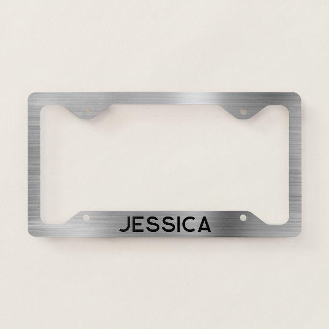 Faux Silver Brushed Metal Foil License Plate Frame (Front)