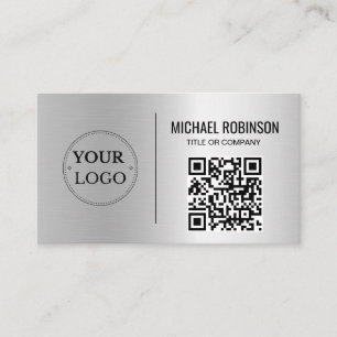 Faux Silver Business Logo QR Code Professional  Card