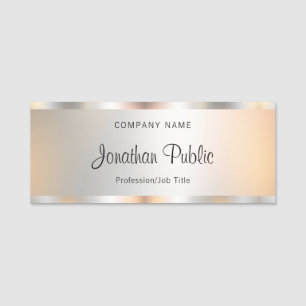 Faux Silver Calligraphy Script Text Your Logo Here Name Tag