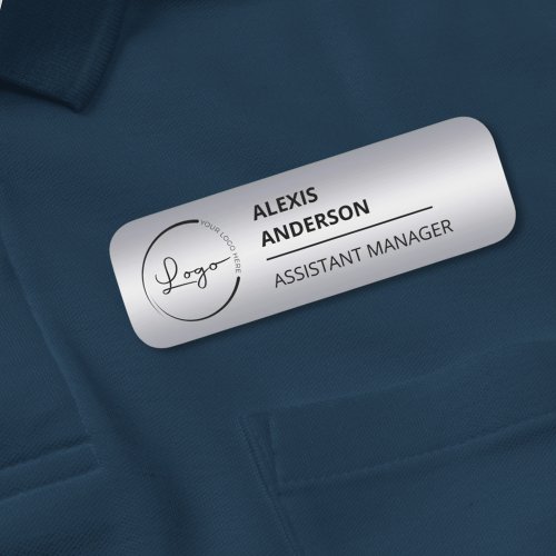 Faux Silver Company Business Logo Promotional Name Tag