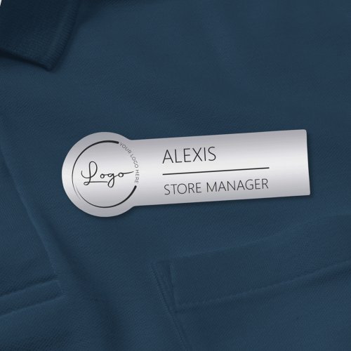 Faux Silver Company Business Logo Promotional Name Tag