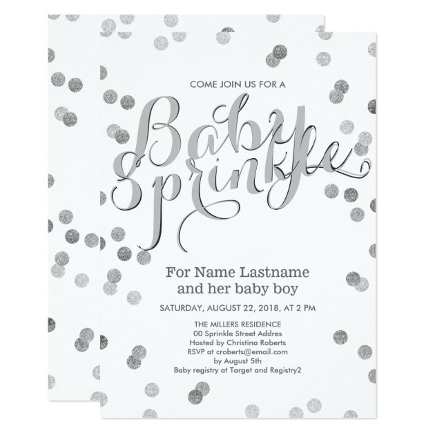 Faux Silver Confetti Modern Baby Sprinkle Invite