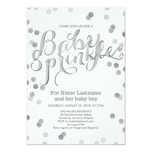 Faux Silver Confetti Modern Baby Sprinkle Invite