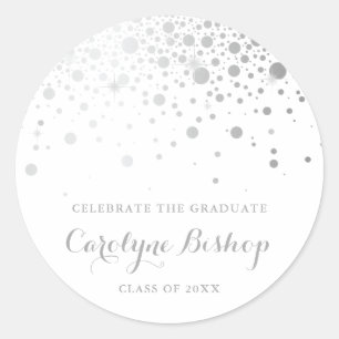 Faux SIlver Confetti Personalized Graduation Classic Round Sticker