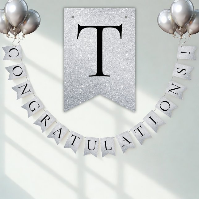 Faux Silver CONGRATULATIONS! Customizable Party Bunting Flags (Creator Uploaded)