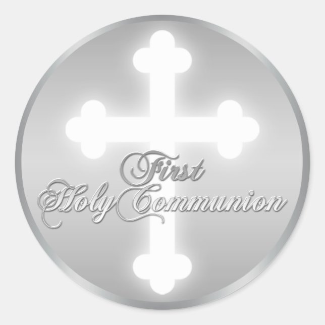 Faux Silver, Cross 1st Holy Communion Sticker (Front)