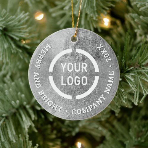 Faux silver custom business ornaments with logo
