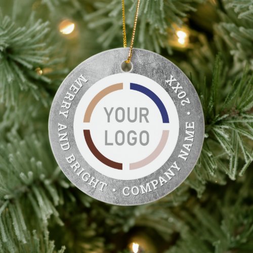 Faux silver custom business ornaments with logo