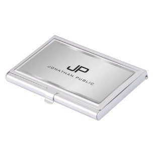 Faux Silver Elegant Modern Simple Sleek Monogram Business Card Case