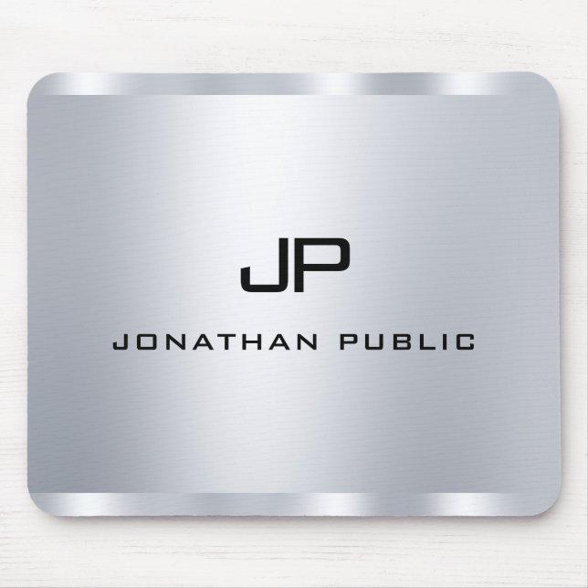 Faux Silver Elegant Monogram Template Mouse Pad (Front)