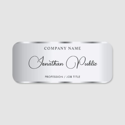 Faux Silver Elegant Typography Script Template Name Tag