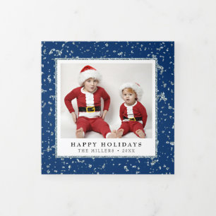 Faux Silver Flakes Christmas Tri-Fold Holiday Card