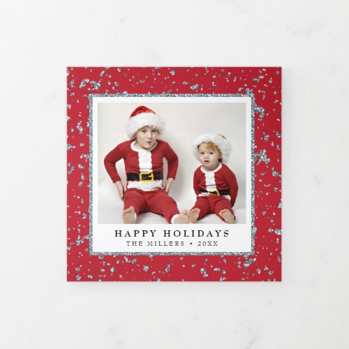 Faux Silver Flakes Christmas  Tri_Fold Holiday Card