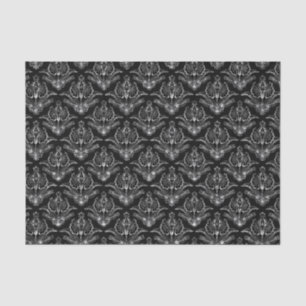 Faux Silver Floral Damasks Black Background Tissue Paper