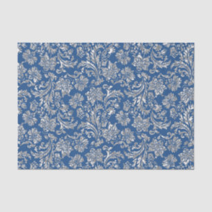 Faux Silver Floral Damasks Blue Background Tissue Paper