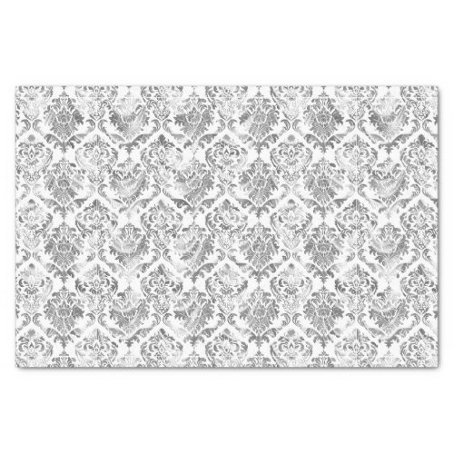 Faux Silver Floral Damasks White Background 2 Tissue Paper