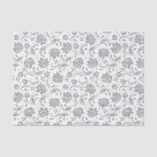 Faux Silver Floral Damasks White Background Tissue Paper