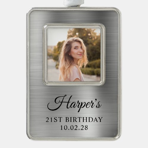 Faux Silver Foil 21st Birthday Photo Christmas Ornament