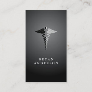Faux Silver Foil and Black Caduceus Symbol Business Card