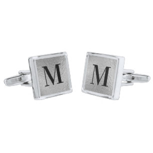 Faux Silver Foil Black Classic Monogram Cufflinks