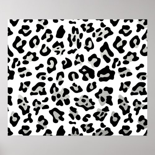 Faux Silver Foil Black Leopard Print Pattern