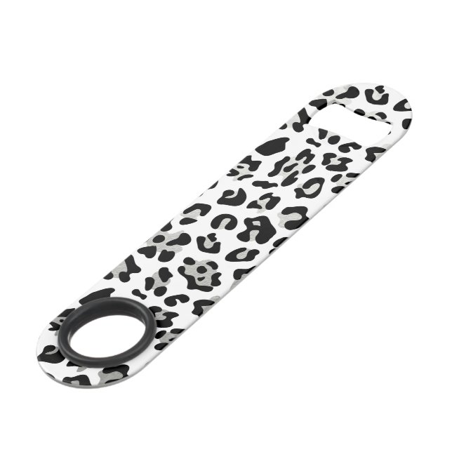 Faux Silver Foil Black Leopard Print Pattern Bar Key (Front Angled)