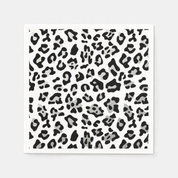 Faux Silver Foil Black Leopard Print Pattern Napkins by GraphicsByMimi at Zazzle
