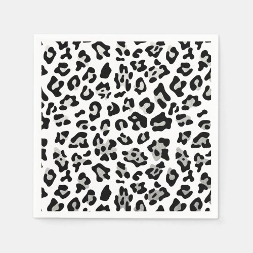 Faux Silver Foil Black Leopard Print Pattern Napkins