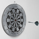 Faux Silver Foil Black Marble Family Name Metallic Dart Board<br><div class="desc">A classic dartboard design with alternating  black marble and faux silver triangles. The outside circle is faux silver foil. There is a family name above and a message below,  both in black arched text.</div>