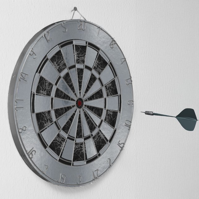 Faux Silver Foil Black Marble Faux Metallic Dart Board (Creator Uploaded)