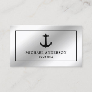 Faux Silver Foil Black Nautical Anchor Business Card