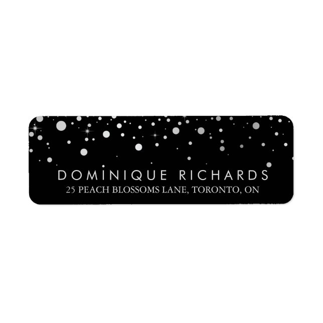Faux Silver Foil Confetti Black & White II Label (Front)