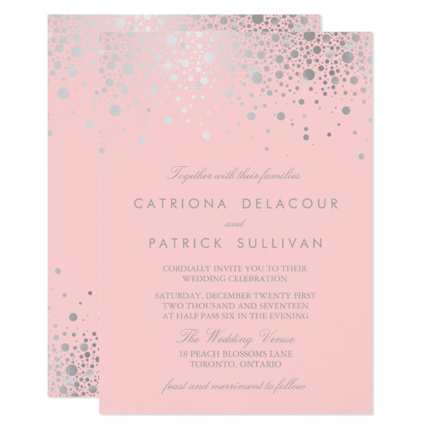 Faux Silver Foil Confetti Blush Pink Wedding Invitation