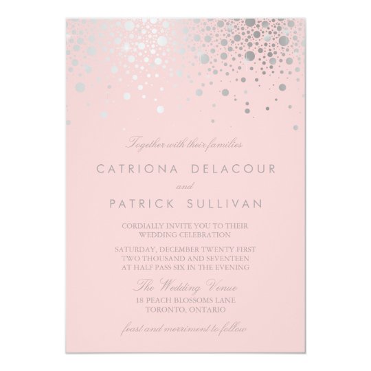Faux Silver Foil Confetti Blush Pink Wedding Invitation Zazzle Faux Silver Foil Confetti Blush Pink Wedding Invitation