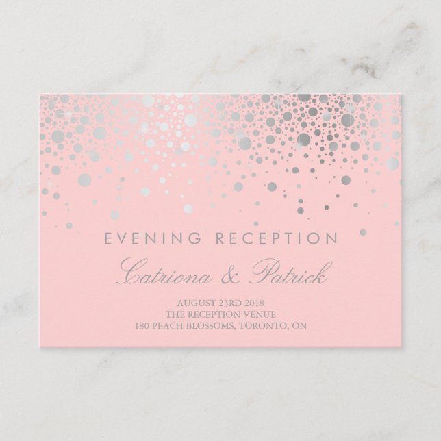 Faux Silver Foil Confetti Blush Reception Card (Front)