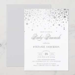 Faux Silver Foil Confetti Dots Baby Brunch Invitation