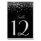 Faux Silver Foil Confetti Dots Black Table Number