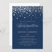 Faux Silver Foil Confetti Dots Blue Graduation Invitation (Front/Back)