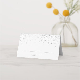 Faux Silver Foil Confetti Dots Elegant Wedding Place Card